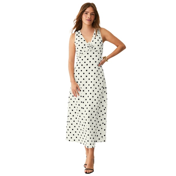 Ellos Plus Size Sleeveless A-Line Long Midi Dress With Flower Pin