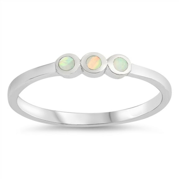 White Simulated Opal Triple Dots Petite Ring Sterling Silver Size 7