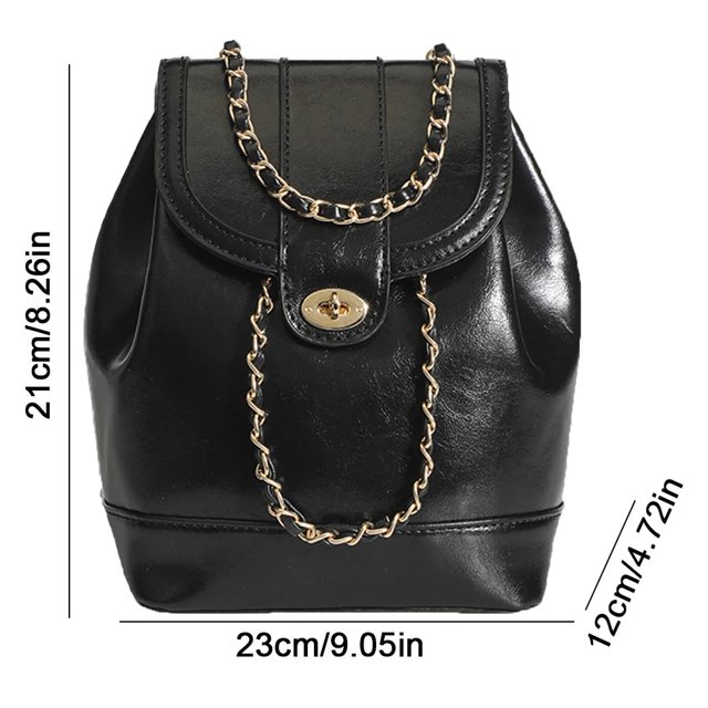 2023 Women's Korea Autumn Winter Mini Chains Backpack Ladies Student Oil Wax Leather Shoulder Bag Black&Silver Solid Rucksacks