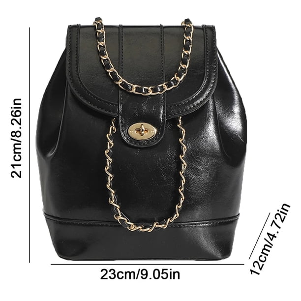 2023 Women's Korea Autumn Winter Mini Chains Backpack Ladies Student Oil Wax Leather Shoulder Bag Black&Silver Solid Rucksacks