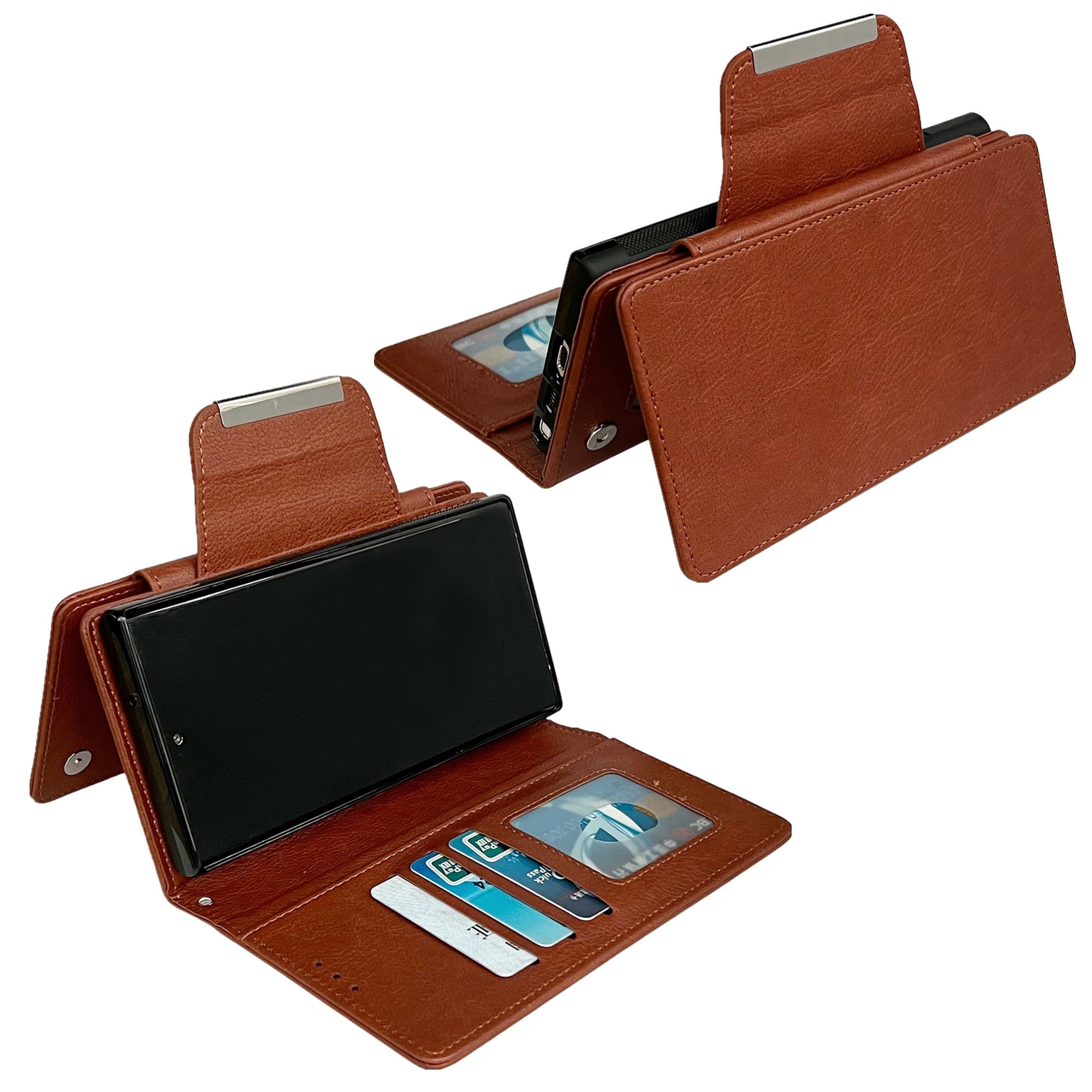 Designed For Samsung Galaxy S25 Wallet Phone Case,Detachable PU Leather Magnetic Flip,With Card Slots,Flip Folding Kickstand,Heavy Duty Anti-fall Shockproof Rugged Phone Case,Brown