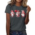 thumbnail image 2 of Women's Short Sleeve T-shirt Women'S Valentine'S Day T Shirt Fashionable Round Neck Short Sleeve Red Love Gnome Print Top, Women's Short sleeve, 2 of 5