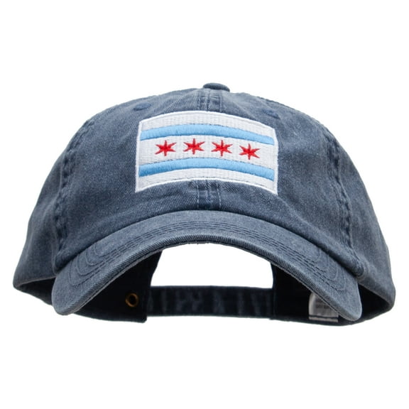 Chicago Flag Embroidered Big Size Washed Pigment Dyed Cap - Navy XL-3XL