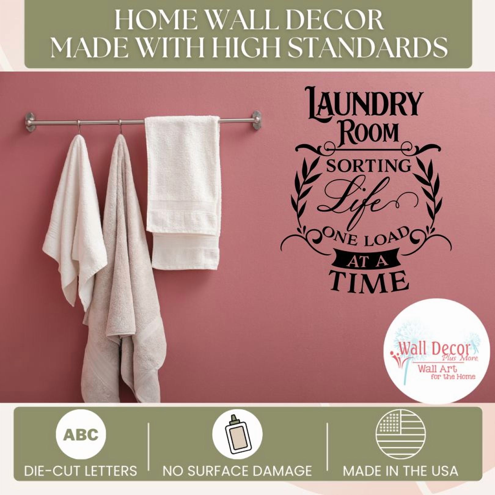 Laundry Vinyl Art Decal Sorting Life One Load At Time - Removable Wall Art Decor for Laundry Room - Wall Sticker Vinyl Lettering Laundry Room Quote Stickers 23x19- Inch Storm Gray