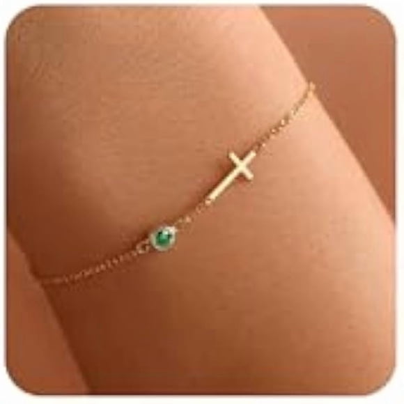 ccwmincc Birthstone Gold Bracelets for Women Non Tarnish Trendy Dainty Charm Cross Bracelet Stack Friendship Bracelets Gold Jewelry