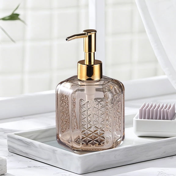 COM1950s Refillable Glass Soap Dispenser, Hand Soap Pump Bottle for Bathroom, Shower Gel Shampoo Lotion Dispenser for Kitchen Sink Countertop