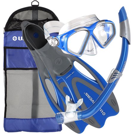 U.S. Divers Cozumel Adult Snorkeling Mask, Snorkel, Fins Set w/ Travel Bag,