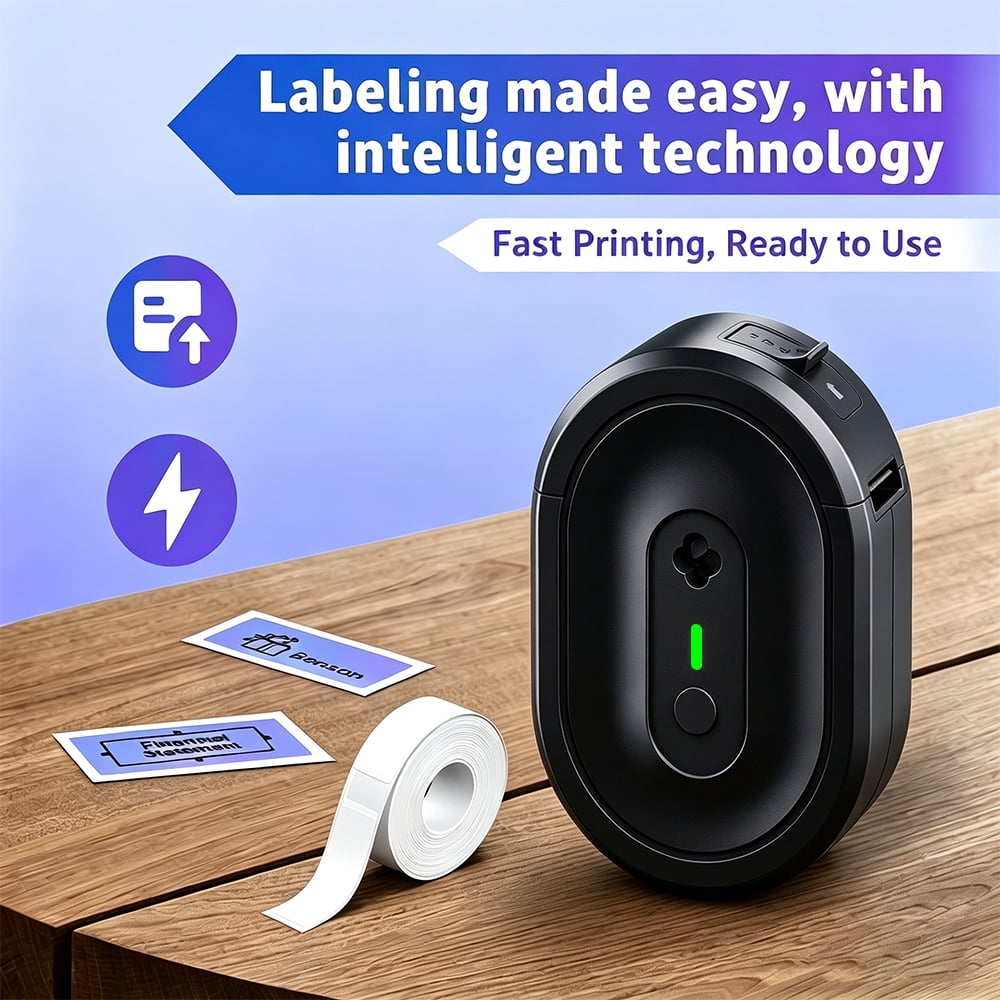 N12 Wireless Thermal Label Maker Machine with 1 Roll Of Paper, Intelligent Portable Printer, High Quality Printing, Multiple Creative Function&Templates - for Office, Home, School, BLACK