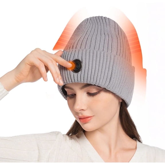 Heated Hat for Men Women, Rechargeable Winter Heated Beanie with 3 Heat Tempo, Electric Battery Warm Heated Cap for Skiing Hiking Cycling and Working, Gray