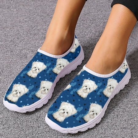 Cute Pet Dog Print Shoes Women Maltese Dog Pattern Summer Beach Water Shoes Women s Mesh Loafers Slip On Sneakers