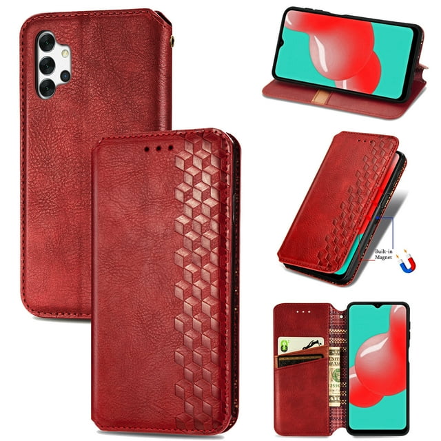 Étui pour Samsung Galaxy A32 5G à Rabat Portefeuille à Rabat Magnétique Protecteur - Rouge