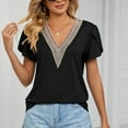 thumbnail image 4 of JWZUY Womens Crochet Lace V Neck Tops Solid Tunic Petal Sleeve Tees Shirts Blouse Short Sleeve Chiffon Elegant Tshirt Summer 2023 Black M, 4 of 8