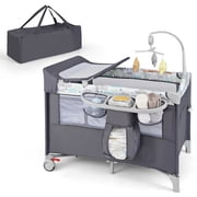 Gymax 5-in-1 Baby Beside Sleeper Bassinet Portable Crib Playard w/Diaper Changer Gray