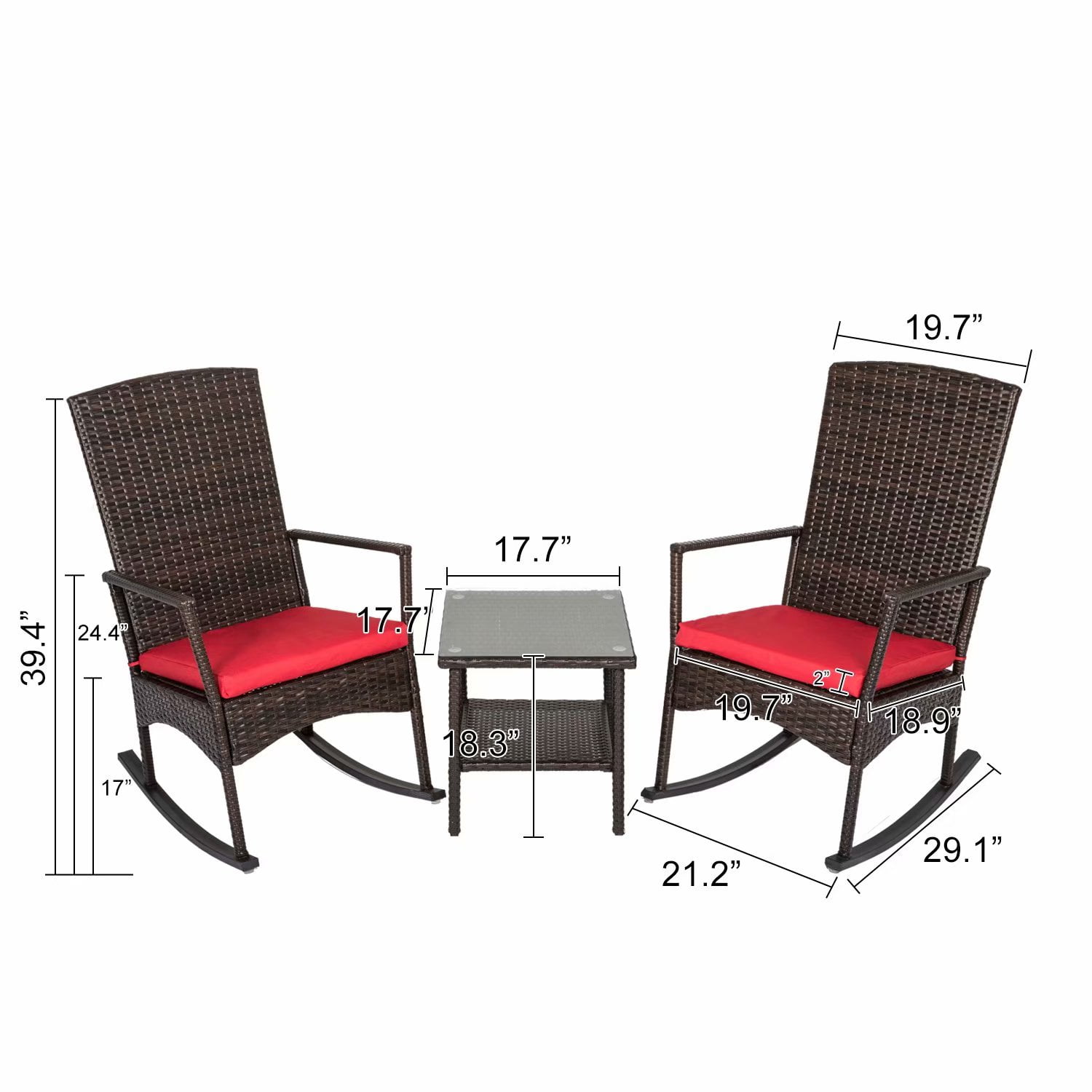 Kinbor 3pcs Wicker Rattan Rocker Chair Side Tea Table Set Garden Rocking Lounge Chair W Removable Cushion Walmart Com Walmart Com