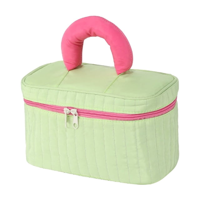 Bolsa de maquillaje de lona con asa, organizador de artículos de tocador con organizador de brochas de maquillaje, lindas bolsas de cosméticos sanitarias de viaje para adolescentes.