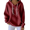 thumbnail image 2 of Baberdicy Print Drawstring Hoodie, Women's Sweater Women's Striped Hoodie – Thick Drawstring Pullover for Cold Morning Runs, Farmer's Markets & Layering Loose Fit, Fleece Inside, Red, L, 2 of 4