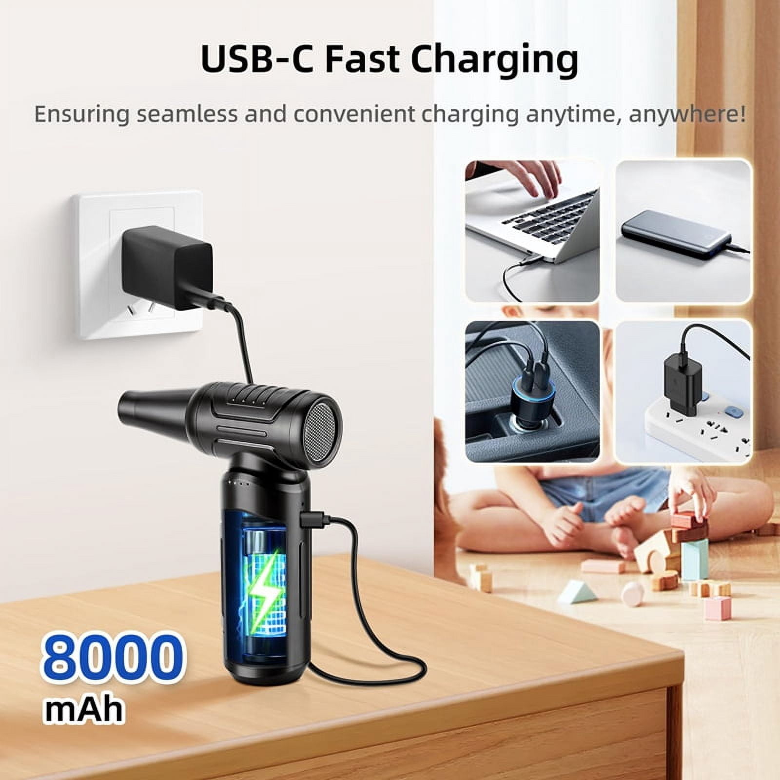 Compressed Air Duster, 180000RPM High-Speed 3 Gear Electric Air Duster, Cordless Air Blower Portable Jet Dry Blower