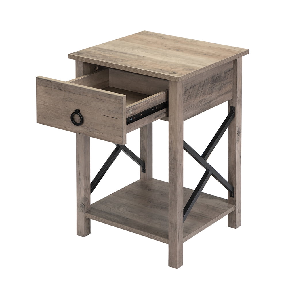Kepooman Farmhouse Wood Nightstand, Square End Table Furniture with Drawer, Set of 1, Rustic Gray and Black Kepooman Farmhouse Wood Nightstand, Square End Table Furniture with Drawer, Set of 1, Rustic Gray and Black