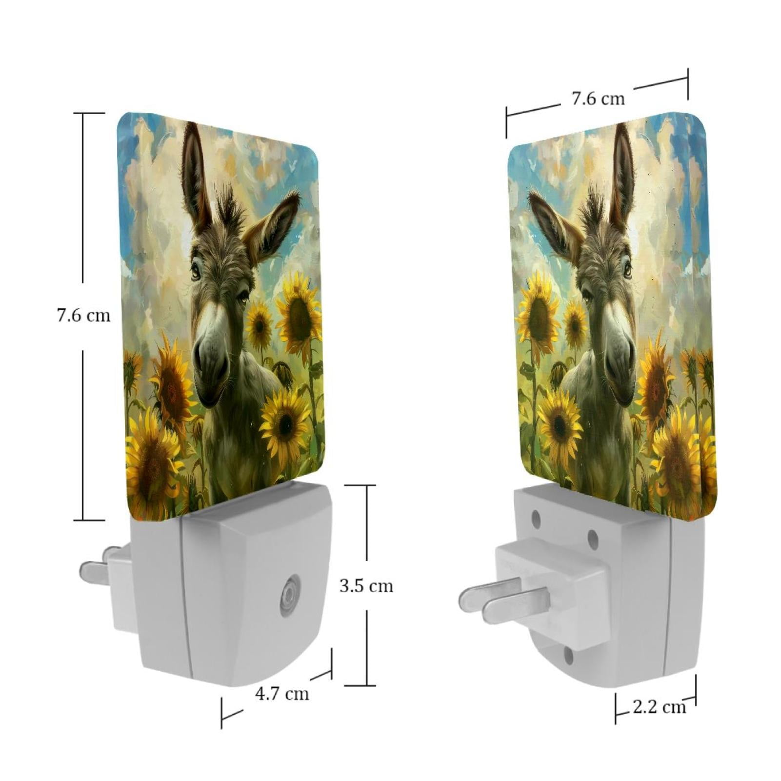 PhooArto Funny Donkey Sunflower Plug in LED Night Light Auto Sensor Dusk to Dawn Decorative Night for Bedroom, Bathroom, Kitchen, Hallway, Stairs, Baby's Room, Energy Saving