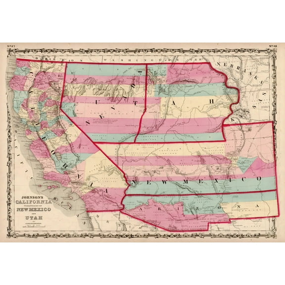 1862 Johnson's California, Territories of New Mexico and Utah