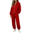 thumbnail image 3 of MexChoioe Womens Soft Solid Color 2 Piece Tracksuit Stand Collar Full Zip Sweatshirt and Jogger Pants Streetwear Sports Outfit Set for Womens, 3 of 7