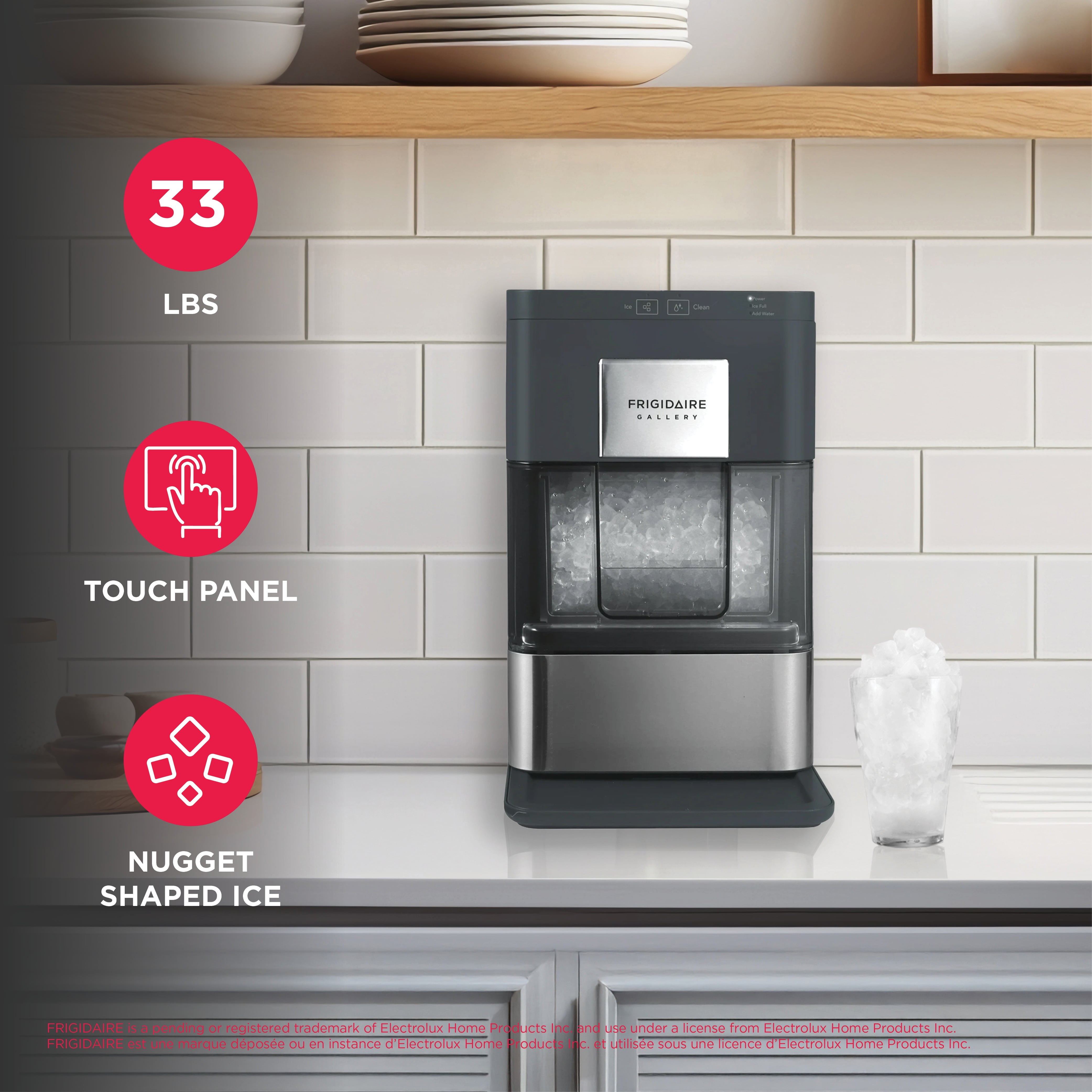 Frigidaire Gallery 33 lbs. Touchscreen Nugget Ice Maker, Stainless Steel Accent, Black, EFIC220