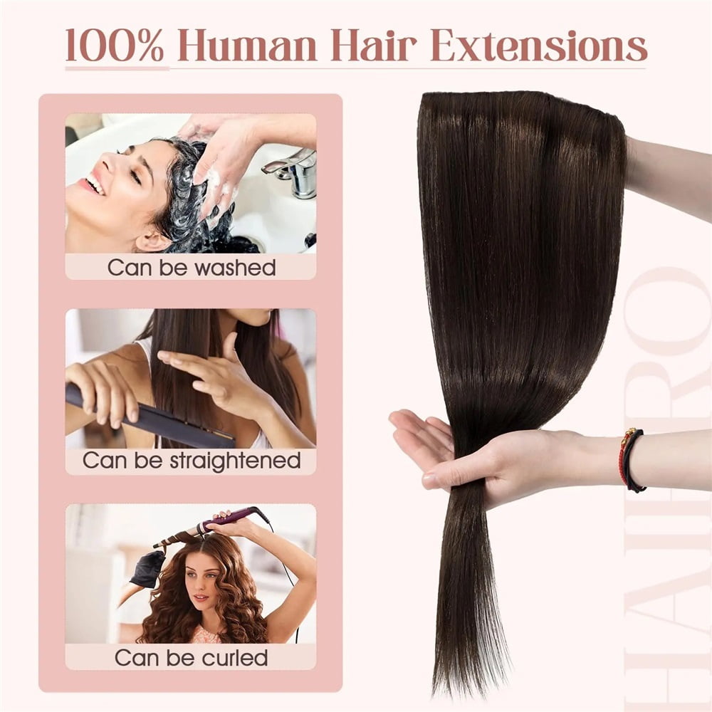 Dark Brown Clip in Extensions One-piece 5 Clips Straight Clip Human Hair Half Head Wide Standard 120g