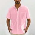 thumbnail image 2 of ZCFZJW Men's Casual Stylish Short Sleeve Button-Up Striped Dress Shirts Regular Fit Summer Cotton Beach Hawaiian Shirt with Pockets Pink M, 2 of 6