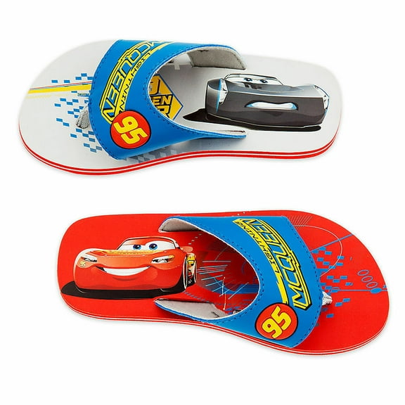 Disney Store Cars Lightning McQueen Flip Flops Sandals Shoes Boy Size 11/12