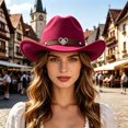 thumbnail image 2 of XIAOCHA Women's Rhinestone Embellished Wool Cowboy Hat Cattleman Rodeo Wide Brim Western Hat,Hot Pink, 2 of 4