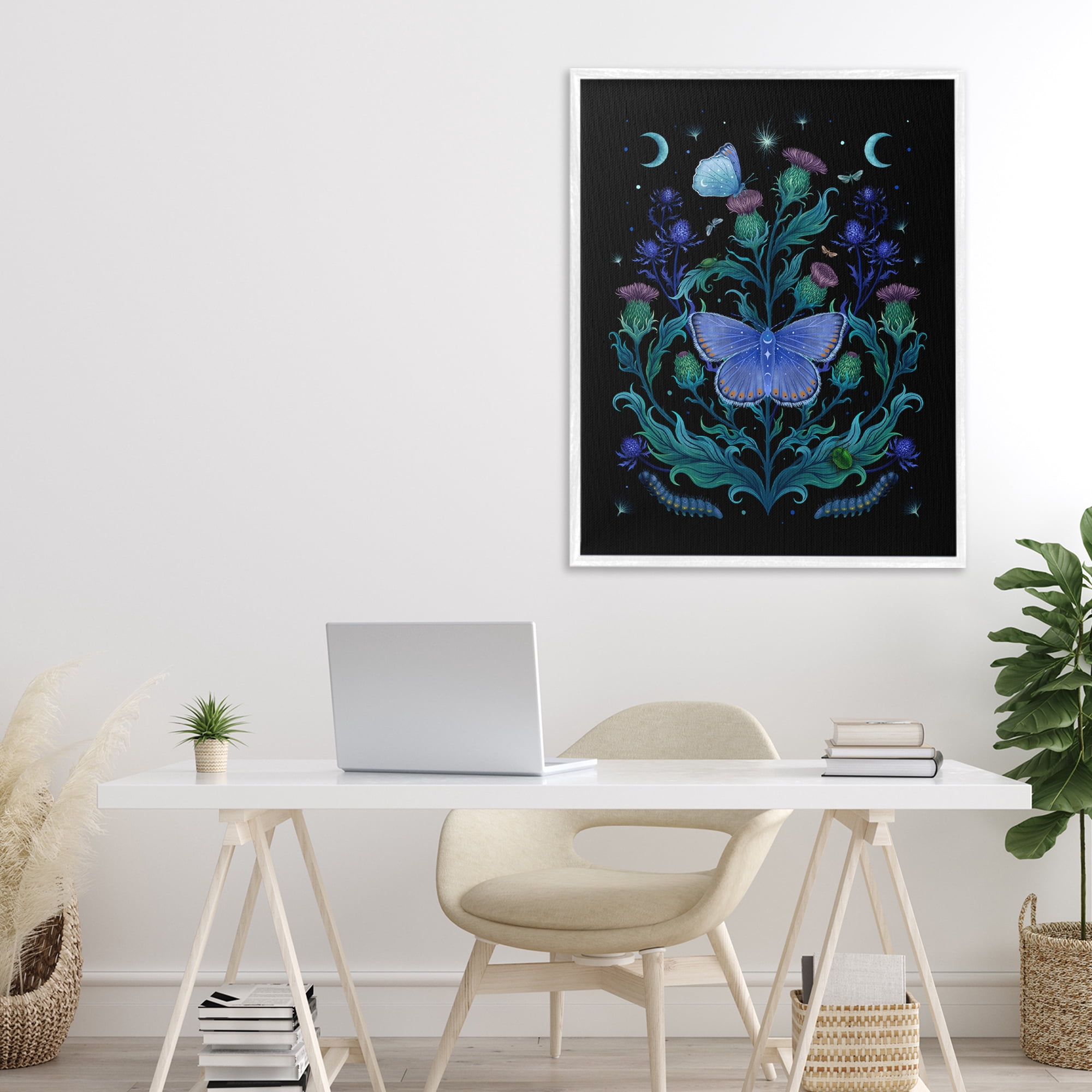 Stupell Industries Thistles & Insects at Night White Framed Giclee Art, design by Episodic Drawings