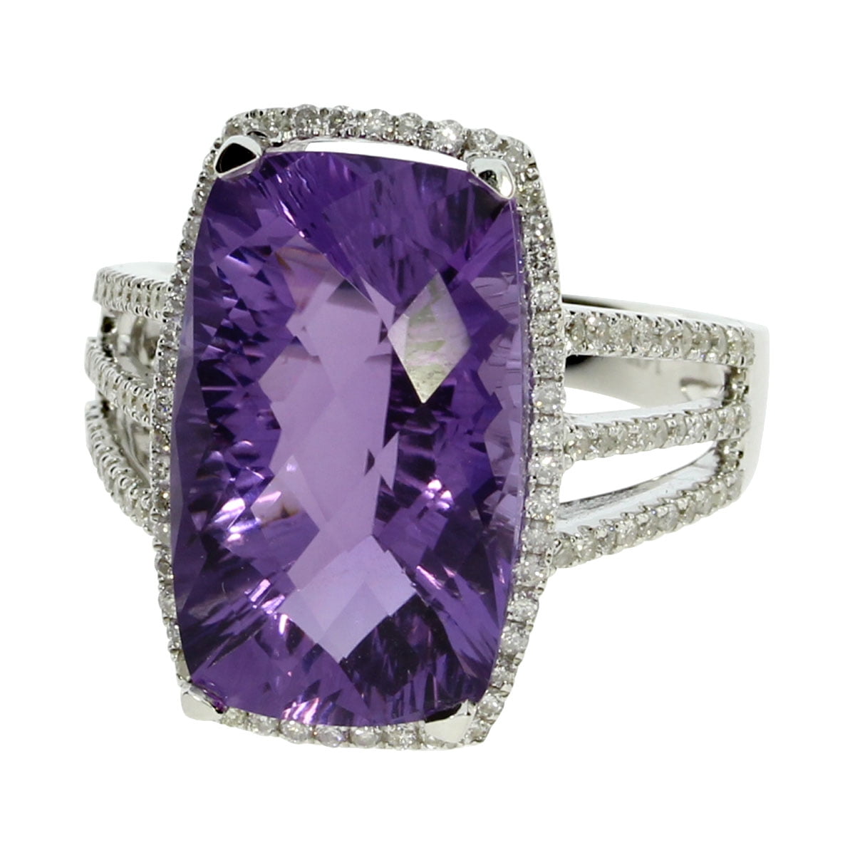 Direct-Jewelry - 14k White Gold Large Rectangle Cushion Amethyst and ...
