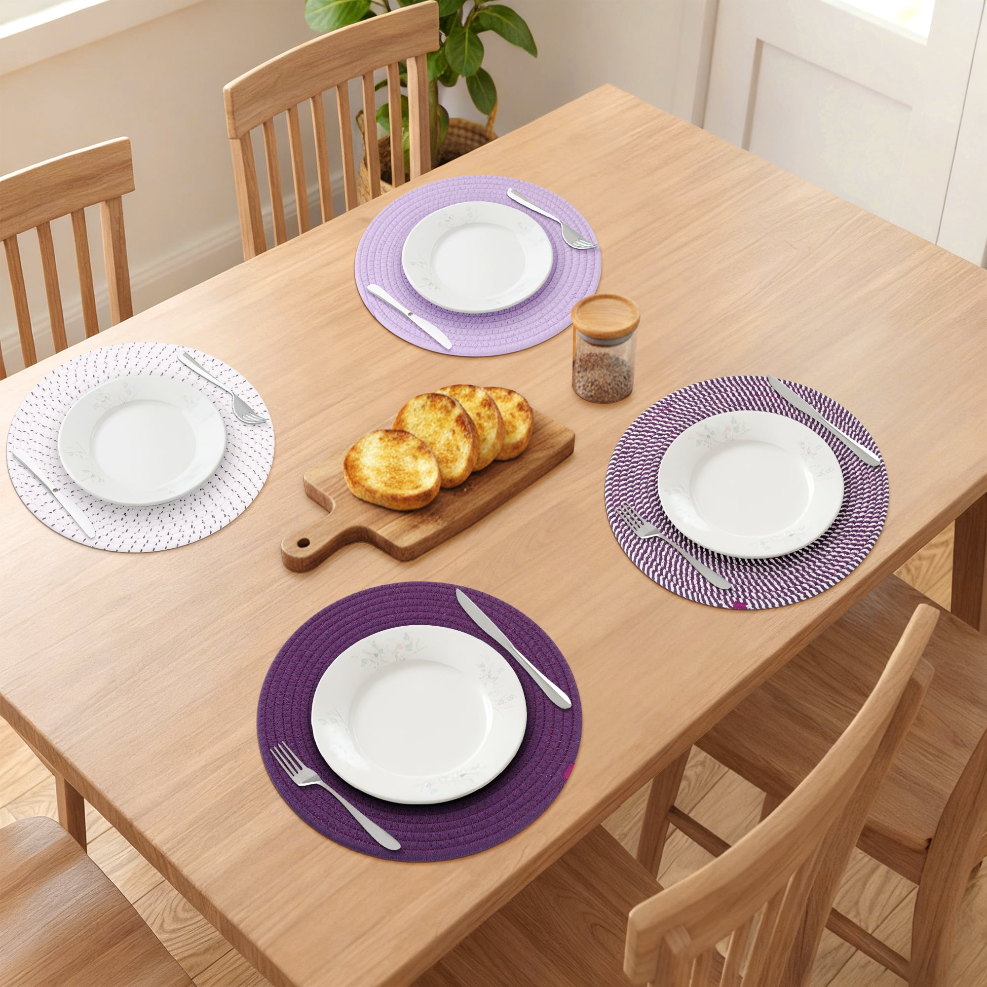 Unique Bargains 4Pcs Round Woven Table Placemats Purple 13x13inch