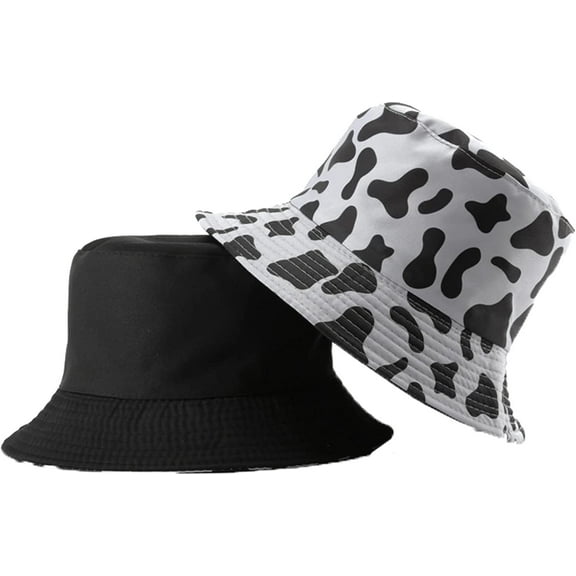 CoCopeaunts Cow Bucket Hat for Men Outdoor Sports Leisure Cotton Bucket Cap for Women Sun Protection Double Sided Wear Basin Hat