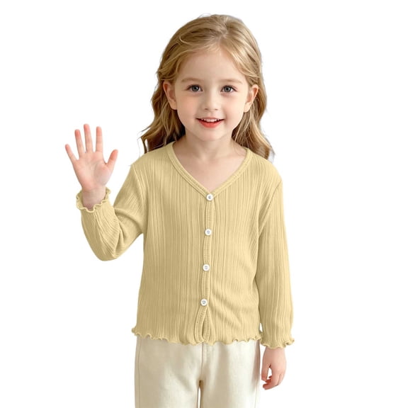 Besolor Newborn Girls Clothes Long Sleeve Shirts Button down V Neck Cardigan Lightweight Casual Comfy Undershirt Tops(1-2 Years,Yellow)
