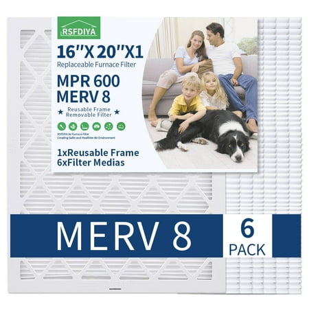 

RSFDIYA Air Filter 16x20x1 6-Pack MERV8 MPR 600 HVAC AC Furnace Reusable Air Filters