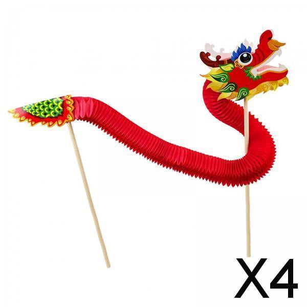 2xchines Año Nuevo Año Nuevo Paquete de material de bricolaje Niños Education Toy Girls and Boys Party Decorations Dragon Paper Puppets 4 piezas