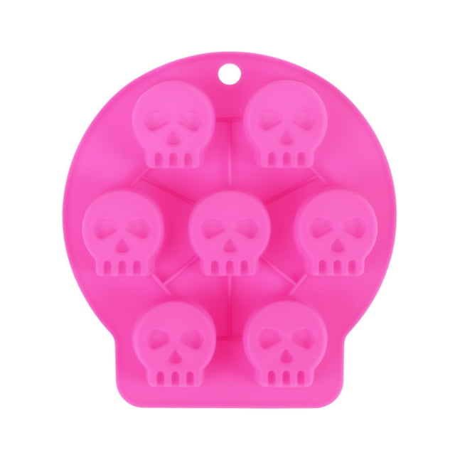 Bandeja de cubitos de hielo de silicona con calavera de Halloween Molde para hacer hielo Molde creativo para dulces de chocolate (rosa)