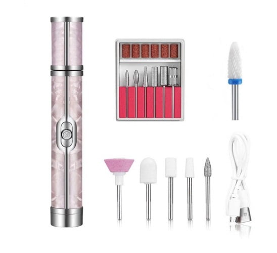 Rechargeable Electric Nail Drill Machine - Portable Cordless Nail File Efile for Acrylic Gel Nails, Manicure Pedicure Tool with 6 Bits & 3 Speed Adjustment, Professional Home Nail Art Polisher