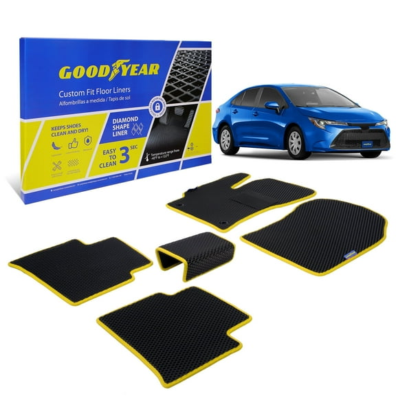 Goodyear All-Weather Car Floor Mats–Custom Fit for Toyota Corolla 20-25 Sedan, 5 Pc. Set,Heavy-Duty Diamond Floor Liners for Cars,SUVs,Trucks–Ultimate Interior Car Accessories for Men&Women- GY007085