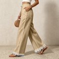 thumbnail image 7 of Women's Lightweight Lace Hem Beach Pants Ruffle Elastic Waist Wide Leg Palazzo Pants Textured Summer Pockets Casual Pants Fashion Bottoms Khaki, 7 of 7