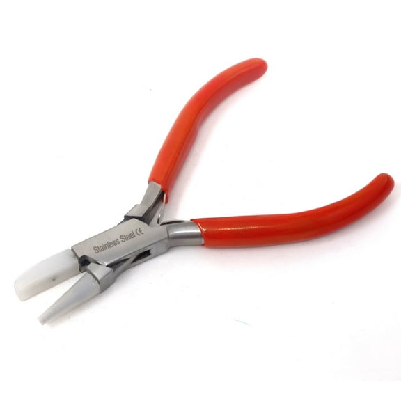 Round Flat Nose Nylon Jaw Plier 4-1/2" Wire Working Jewelry Pliers with Removable Caps Stainless Steel Wire Straightening Tool and Cushion Grip