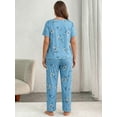 thumbnail image 4 of ValueVibe Plus Size Women Pajama Sets 2 Piece Short Sleeve Crew Neck Lounge Set Floral Print Sleepwear with Pocket, Blue 3XL, 4 of 7