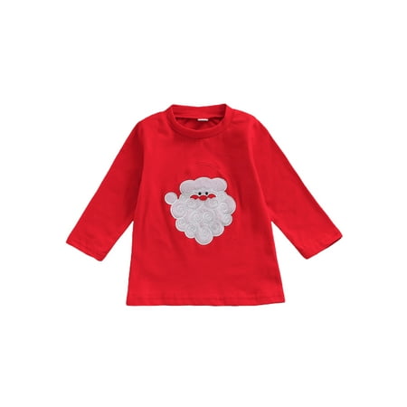 

Bebiullo Christmas Family Matching Outfits Santa Claus Pattern Long Sleeve Pullover Dress T-shirt Outfits Red Boy