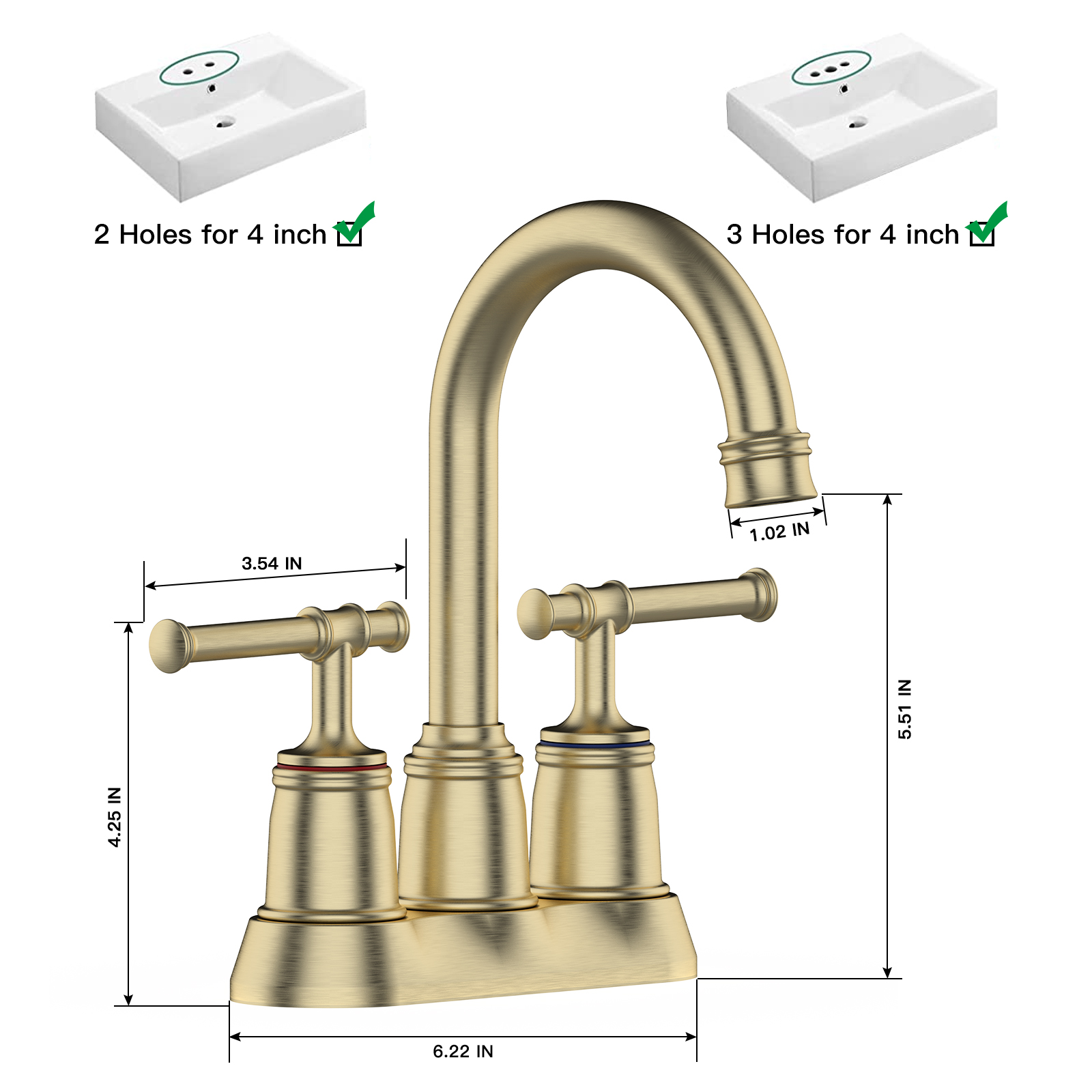 Classical Bathroom Faucets for Sink 2&3 Holes, 4 inch Bathroom Faucet, 360 Swivel Spout Centerset Brushed Nickel Bathroom Faucet with Pop Up Drain and cUPC Lead-Free Hose