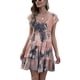 thumbnail image 2 of Vestido Con Cuello En V Y Teñido Anudado, Dobladillo Suelto, Casual, Manga Corta, Vestido Escalonado, Suave, A La Moda, Cintura Alta Para Citas Cergrey Naranja M, 2 of 8