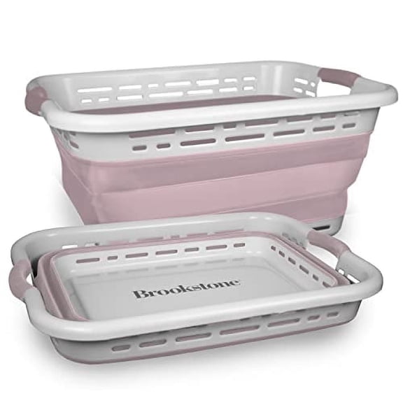 Brookstone Slim Collapsible Laundry Basket for Space Saving, Blush
