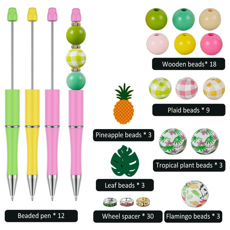 Qilery 24 Sets Plastic Beadable Pens Bulk with Assorted Colors Beads  Pendants Tassels and Clasps Bead Ballpoint Pen DIY Making Kit Beaded Pens  for