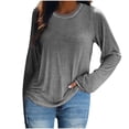 thumbnail image 2 of Tdoqot Womens Fall Fashion 2023- Solid Color Crew Neck Casual long sleeve shirts Gray Size 2XL, 2 of 8