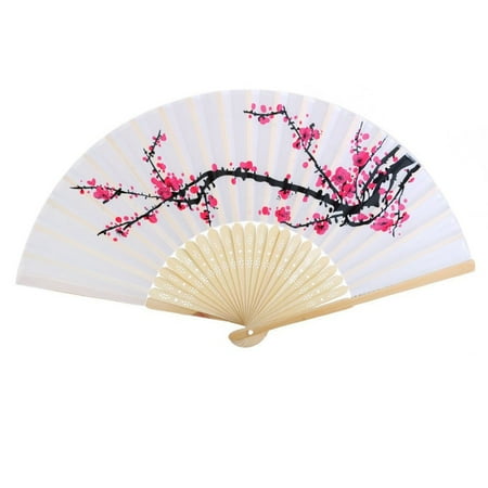 

Cloth Fabric Wooden Folding Hand Fan Plum Blossom Pattern
